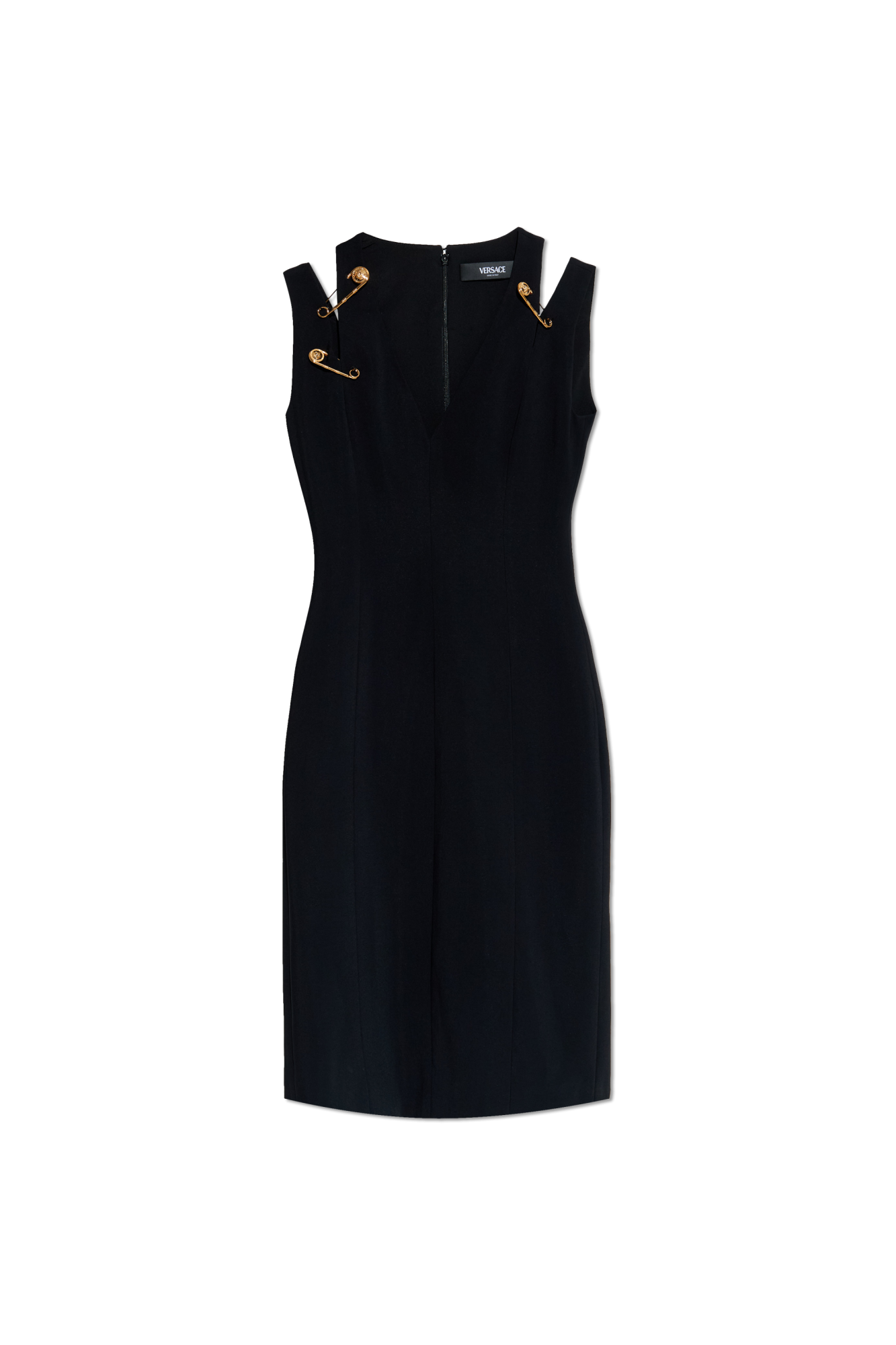 VERSACE セーフティピンディテール半袖ドレス Black Dress with decorative safety pins Versace - Vitkac Canada